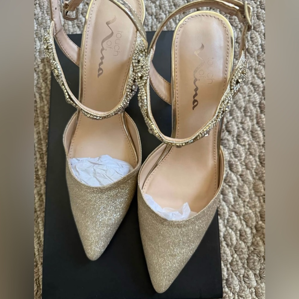 Touch of Nina Sparkling Gold Heels